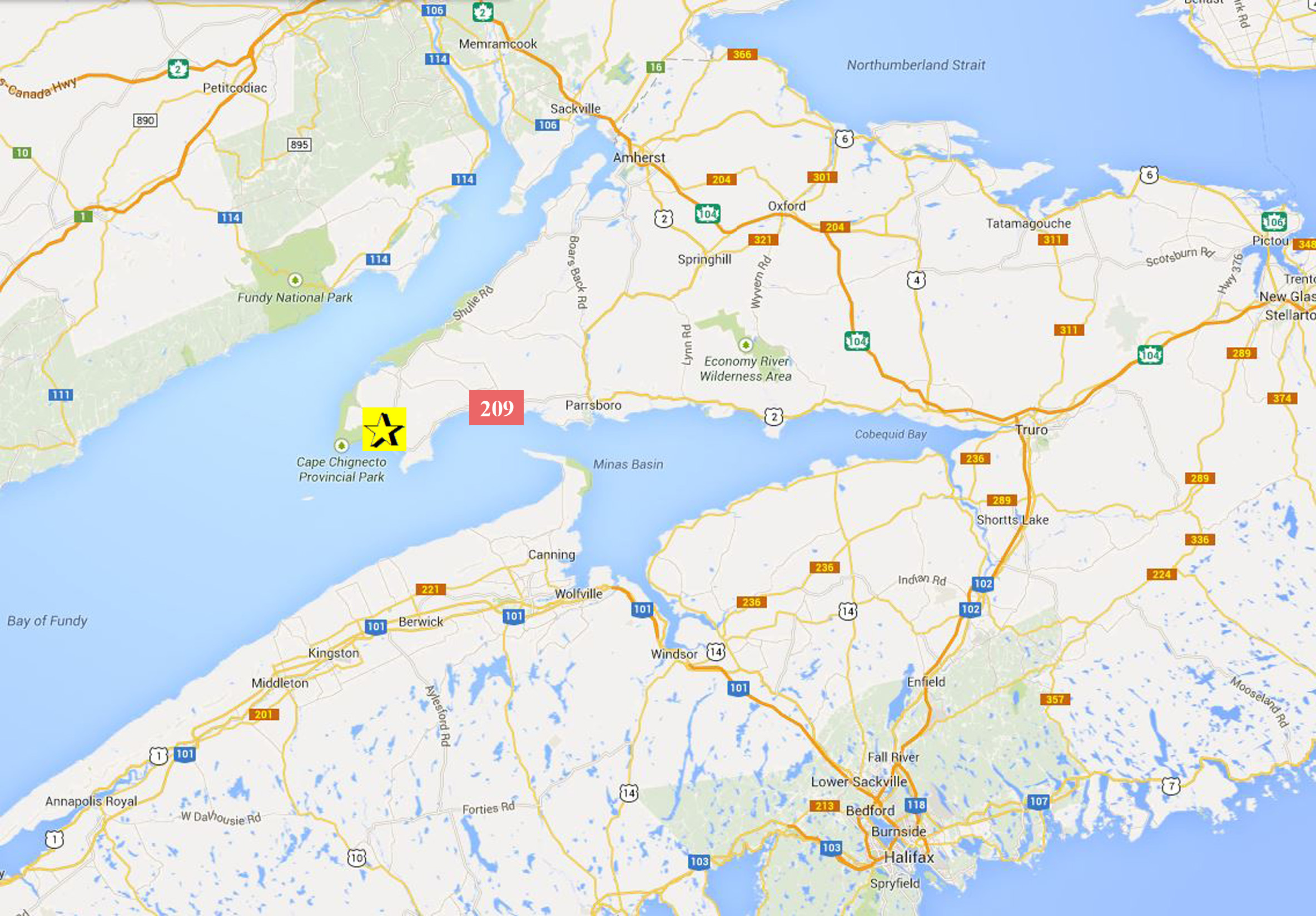 Map showing Reid's Tourist Home on the Bay of Fundy